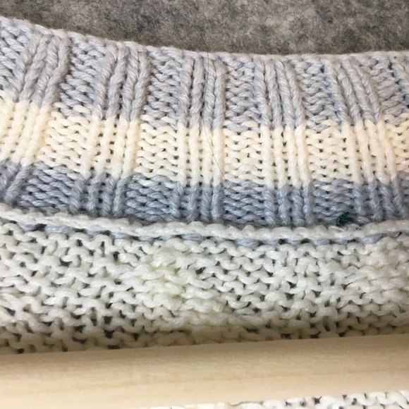 Lauren Ralph Lauren Sweater S M Preppy Cable Knit Blue Ivory V Neck Cuffed Braid - Picture 7 of 11